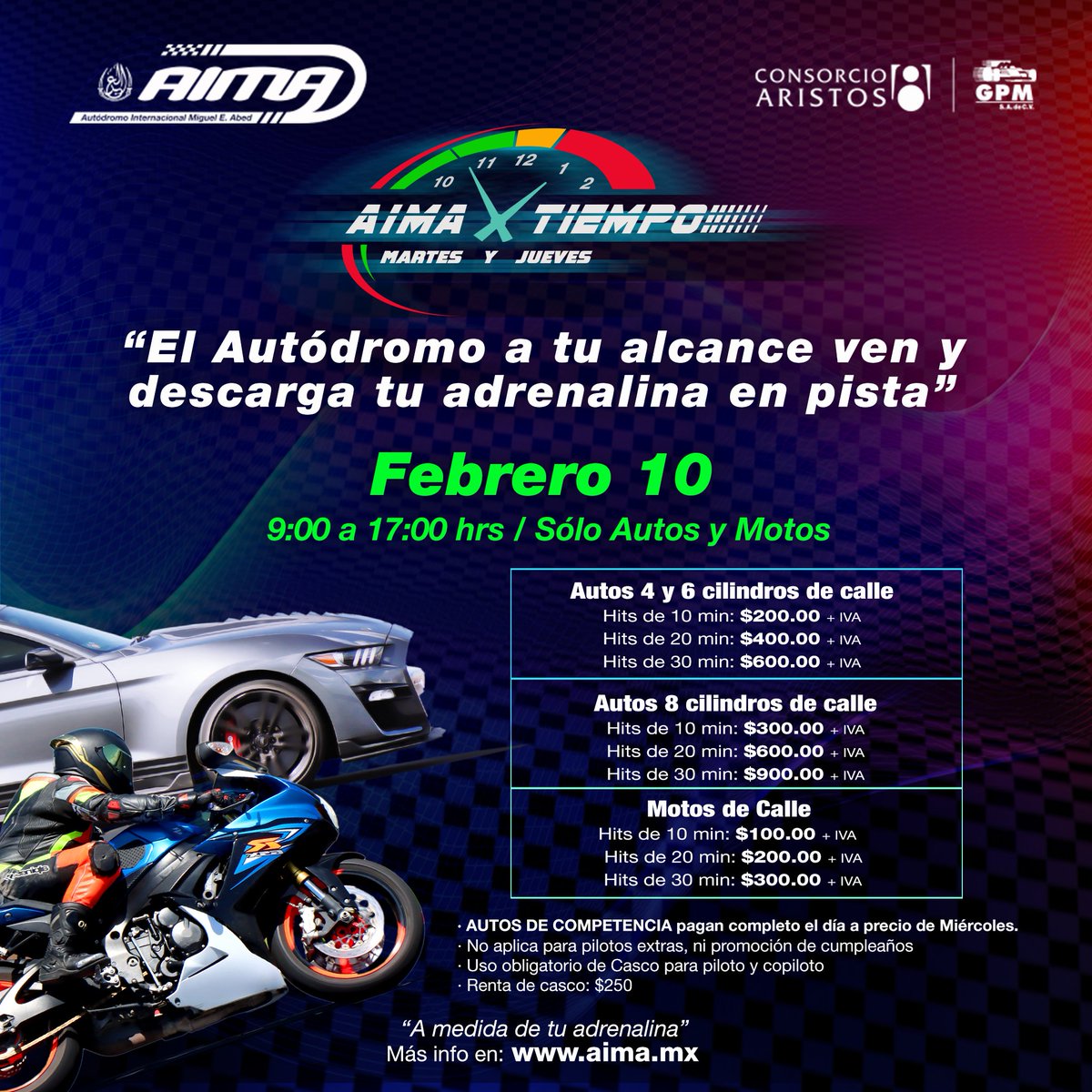 AIMA x Tiempo / #Autos y #Motos / 9:00 a 17:00 hrs ¡Te esperamos!

#AIMAxTiempo #AIMA #Amozoc #Puebla #PistaLibre