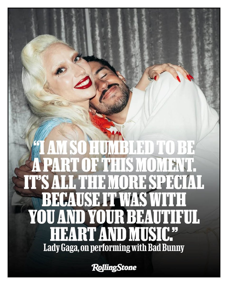 RollingStone's tweet photo. Benito &amp; Gaga ❤️

Lady Gaga opened up about performing with Bad Bunny during the #SuperBowlLX halftime performance. https://t.co/wy1RQqyUMK
