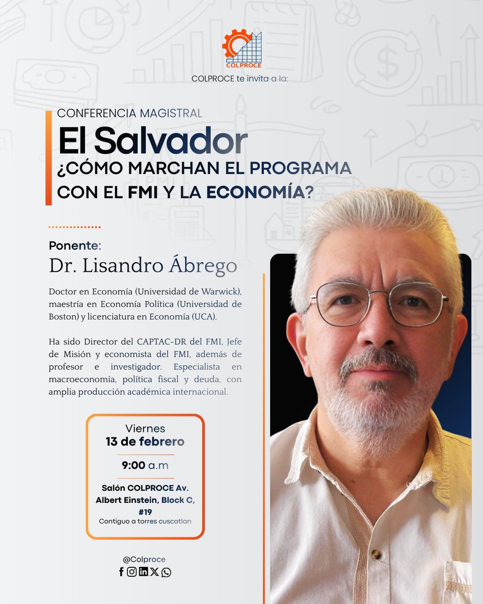 Conferencia este viernes 13 de febrero a las 9:00am en el Colegio de Economistas. Más detalles en la foto.