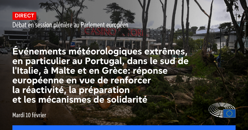 Europarl_FR's tweet image. Aujourd’hui, le Parlement européen débat de la #préparation, de l’#anticipation et des #mécanismes de solidarité de l’UE à la suite des événements météorologiques extrêmes survenus dans le sud de l’Europe.

🕣 À 9H
🔴 Direct : tinyurl.com/ynd6ptr3