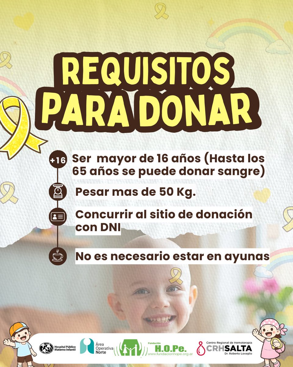 Hope_Salta's tweet photo. 🎗️ En el marco del Día Internacional del Cáncer Infanto-Juvenil ¡Dona VIDA! 🩸

Tu donación de sangre puede marcar la diferencia para muchos niños y adolescentes en el transitar de su tratamiento.

Ponete la camiseta, te esperamos!🙌

#DonaVida #ponetelacamiseta https://t.co/nxcLo6KFzt