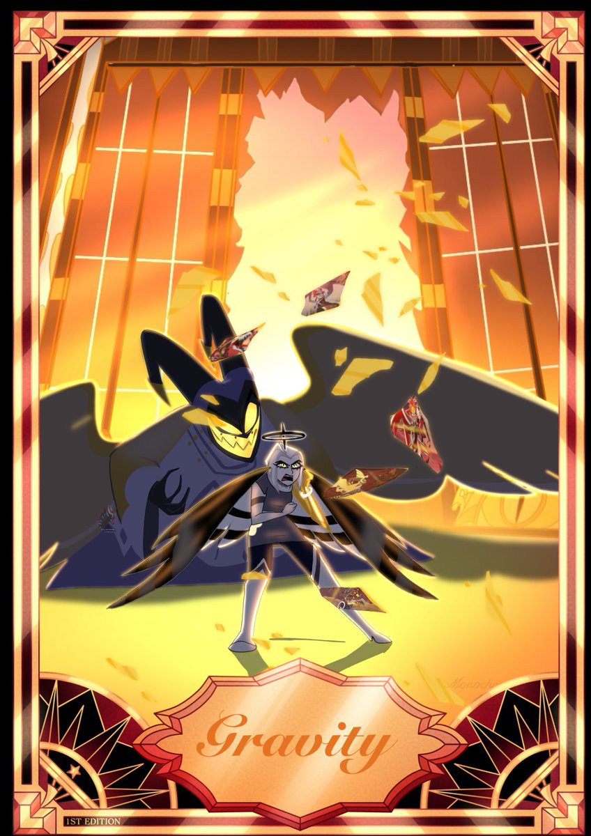 Finished my new Gravity artwork i think i prefer it to the original one i did. Couldn’t help putting the card border around it. #HazbinHotel #HazbinHotelLute #HazbinHotelAdam #HazbinHotelFanart #hazbinhotel