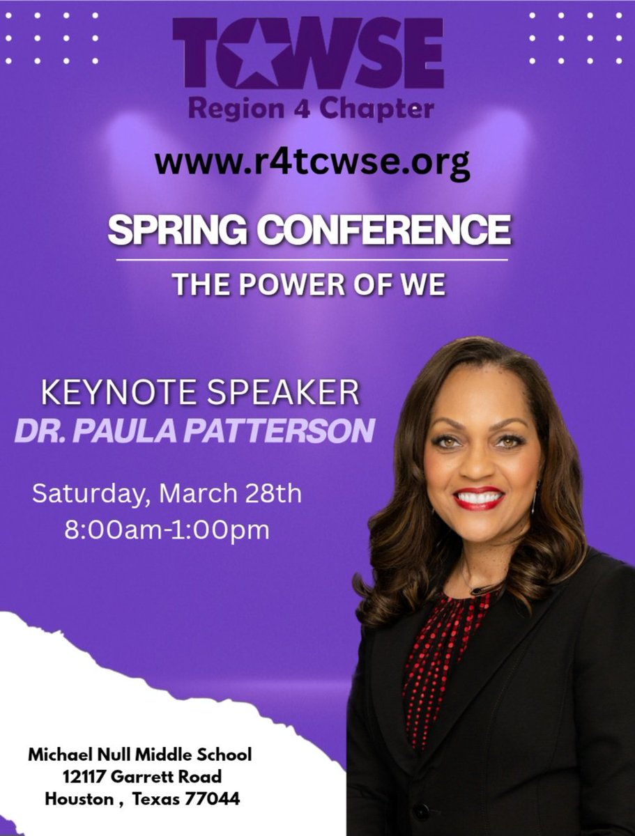 R4TCWSE's tweet photo. Mentorship guides you. Sponsorship elevates you. 🔥

Join R4TCWSE Spring Conference Keynote Dr. Paula Patterson, Superintendent of Crosby ISD &amp; award-winning leader, as she unpacks Mentorship vs. Sponsorship—and why women need both.
Register: https://t.co/bKJt4BP5RS https://t.co/zExCFWxewV