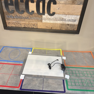 This light panel with sorting mats is a fun way to explore numeracy! Simply add loose parts, &amp; children will be on their way to exploring sorting &amp; more! Drop by our office @ 3550 Schmon Pkwy. in Thorold, to check out resources available for borrowing through our lending library!