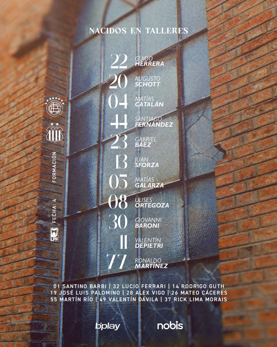 CATalleresdecba's tweet image. 🏟️ #𝐋𝐚𝐧𝐮𝐬𝐓𝐚𝐥𝐥𝐞𝐫𝐞𝐬

📝 Formación confirmada para jugar la #Fecha4 del #TorneoMercadoLibreApertura2026 vs Lanus.

🔵⚪️ #VamosTalleres #TorneoMercadoLibreApertura 🏆