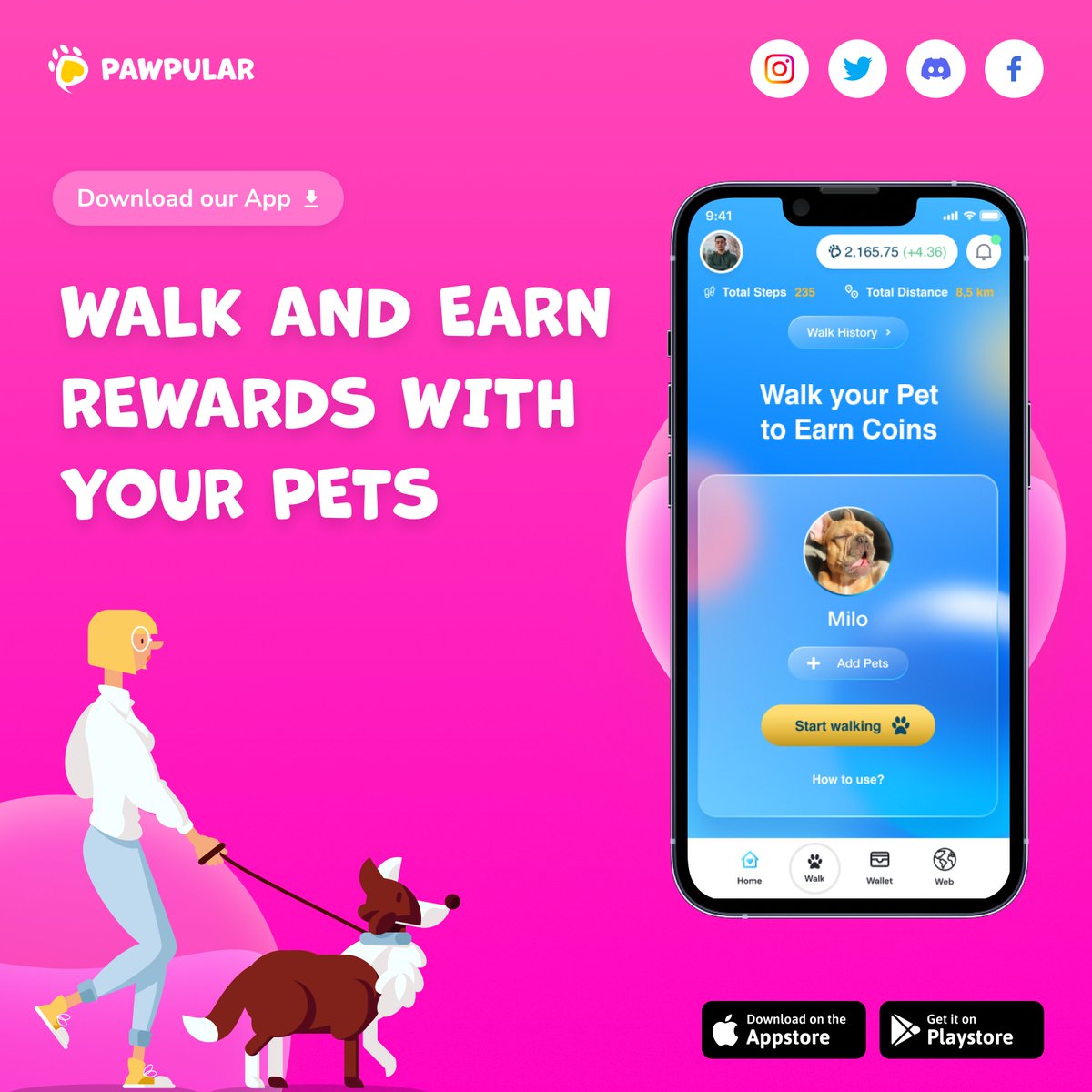 🐾📲 Walk. Earn. Give Back.
Download the PawPular App and turn your daily walks into rewards!

✨ Earn tokens for walking your pet
❤️ Support animals &amp; shelters
🏆 Join challenges &amp; win prizes
🐕 Stay active with your furry friend

👉 Download now: pawpular.io
💎 Use