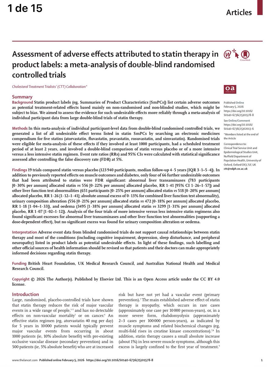 Si tenes INDICADA las ESTATINAS tómalas sin miedo!
Espero que todos LOS PAYASOS que hablaron pestes de esta droga (en su gran mayoría charlatanes sin título)
Ya DEJEN DE JODER 
Espero sepan leer 👇
Una revisión de 19 ensayos clínicos (123.940 pacientes, seguimiento 4,5 años)