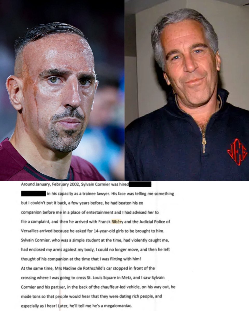 🚨 ATENTOS: 🇫🇷 Franck Ribéry, es MENCIONADO en varios archivos de Jefrey Epstein, publicados por el Departamento de Justicia de USA. Una víctima alega que el jugador intentó agredirla. También estaría involucrado en prostitución de menores. TEMA DELICADO. #EpsteinFiles 👀⛔️💣