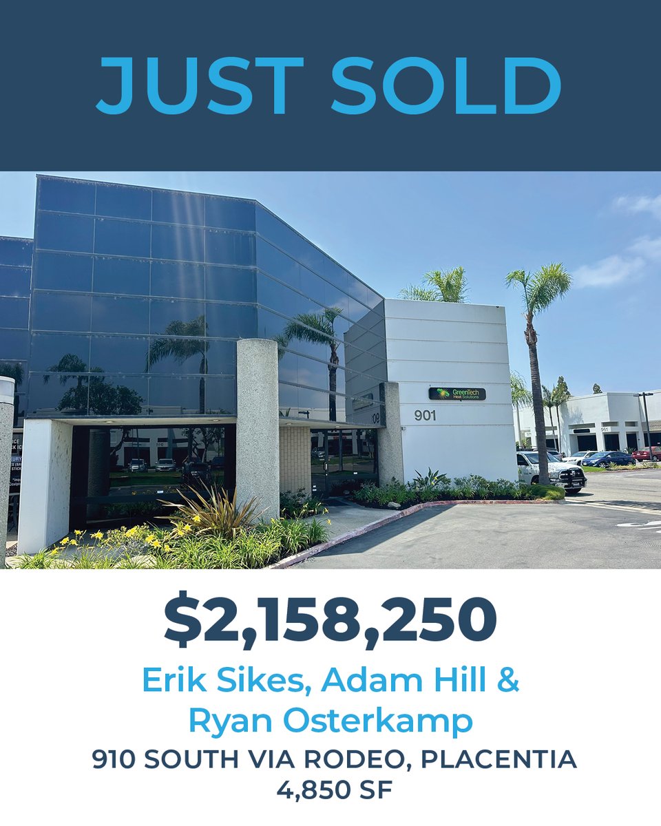 Great teamwork by Erik Sikes, Adam Hill and Ryan Osterkamp of Voit’s Irvine office in directing the $2,158,250 sale of this 4,850 SF industrial building in Placentia. Sikes and Hill represented the seller and Osterkamp represented the buyer. Congratulations guys!

#VoitRealEstate