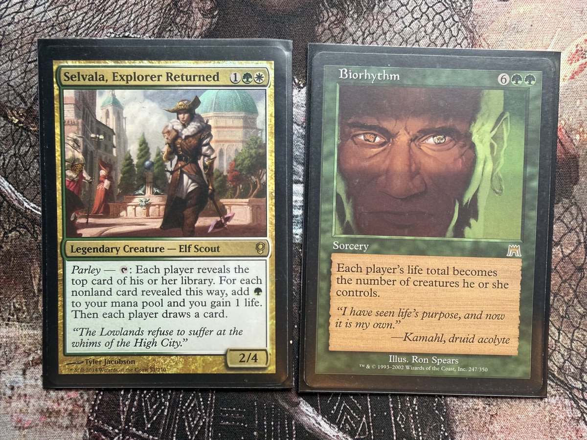 I cast Biorhythm for the first time ever in Commander and got insta-banned  by all 3 opponents in a bracket 3 lobby. Plays great in Selvala, Explorer  Returned!