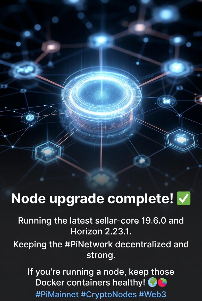 Kosasihg8's tweet photo. Node upgrade complete! ✅ Running the latest stellar-core 19.6.0 and Horizon 2.23.1. Keeping the #PiNetwork decentralized and strong. If you're running a node, keep those Docker containers healthy! 🌐🥧 #PiMainnet #CryptoNodes #Web3 https://t.co/aH1GM1YFVH