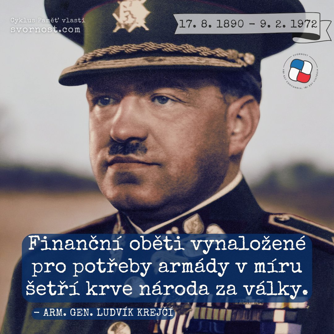 Svornost's tweet photo. Před 54 lety zemřel arm. gen. #LudvíkKrejčí (1890–1972), náčelník Hlavního štábu, který věděl, že obrana státu se nebuduje až v ohrožení. Opakovaně varoval před ústupky nacistickému Německu. Politici jeho varování nevyslyšeli. Když prozřeli, bylo již pozdě.

Čest jeho památce! https://t.co/X4tLtWFAwl