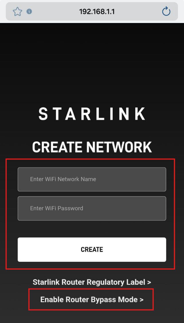 🚨به دو دلیل فعلاً از نصب اپلیکیشن استارلینک صرف‌نظر کنید:

۱) با سرویس رایگان قابل استفاده نیست.
۲) از نظر امنیتی، نصب اپ روی گوشی توصیه نمی‌شود.

بعد از تهیه دستگاه:
دستگاه را روشن کنید و به وای‌فای Starlink وصل شوید.

برای تغییر نام و رمز وای‌فای یا انجام bypass وارد این آدرس