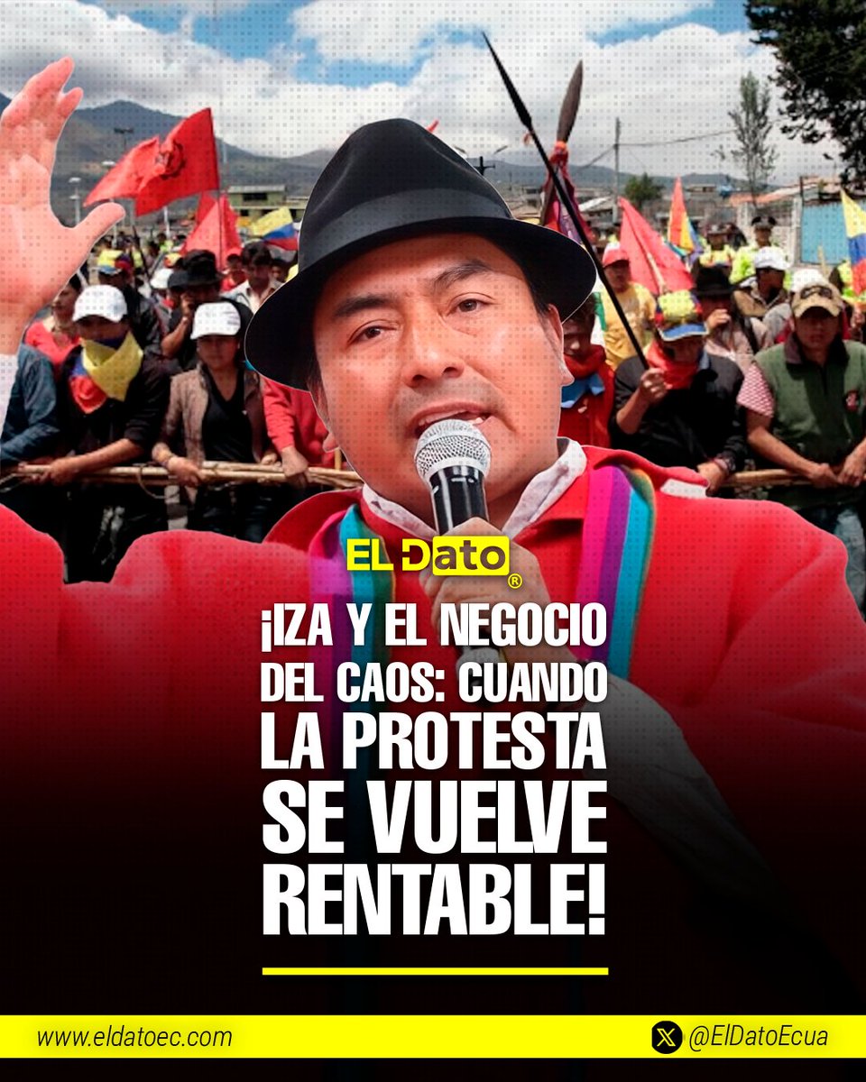 #Urgente ¡IZA Y EL NEGOCIO DEL CAOS: CUANDO LA PROTESTA SE VUELVE RENTABLE!

¿De qué sirve que Leonidas Iza “alborote” a los pueblos indígenas con discursos de revocatoria y confrontación permanente? De nada para el país… pero de mucho para él. Cada paralización, cada bloqueo,