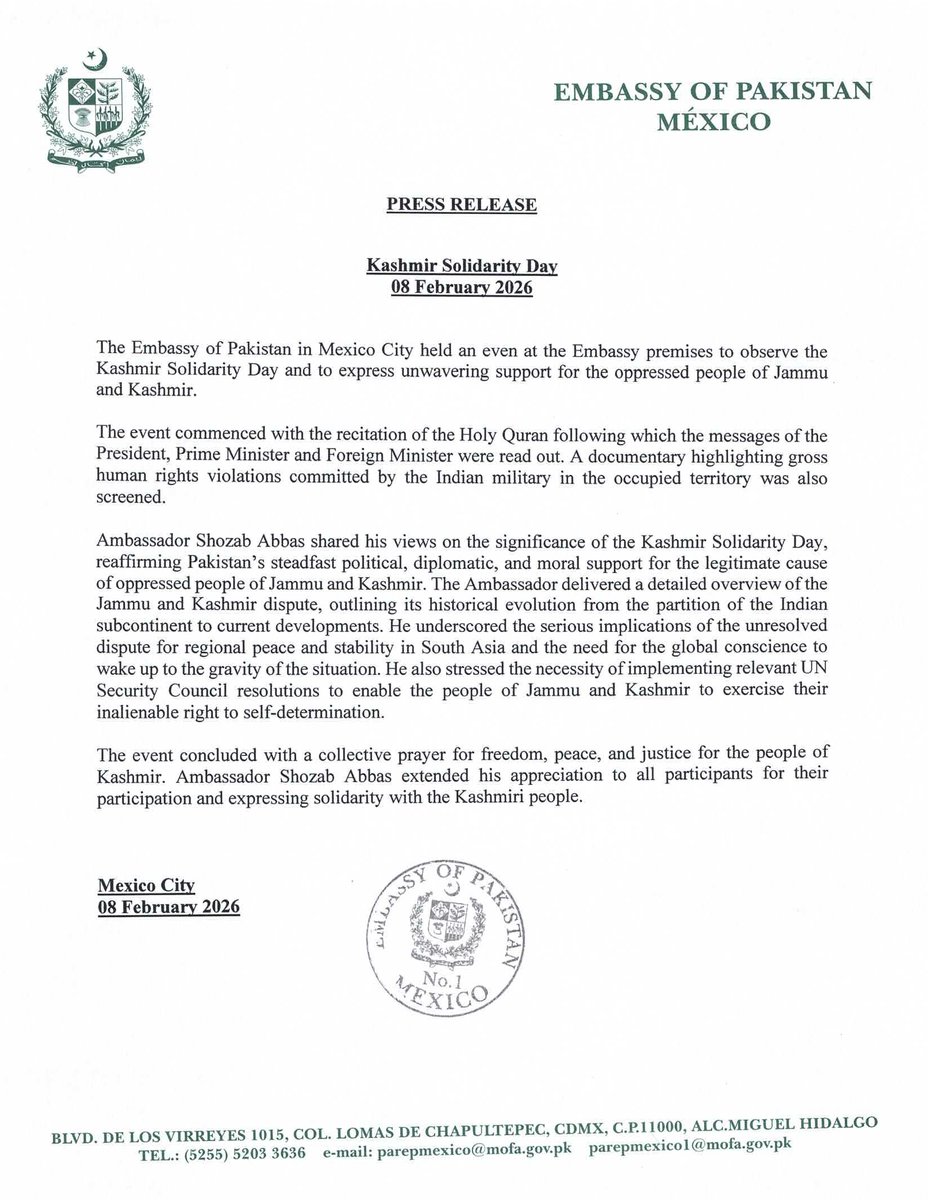 Pakistan Embassy Mexico tweet media