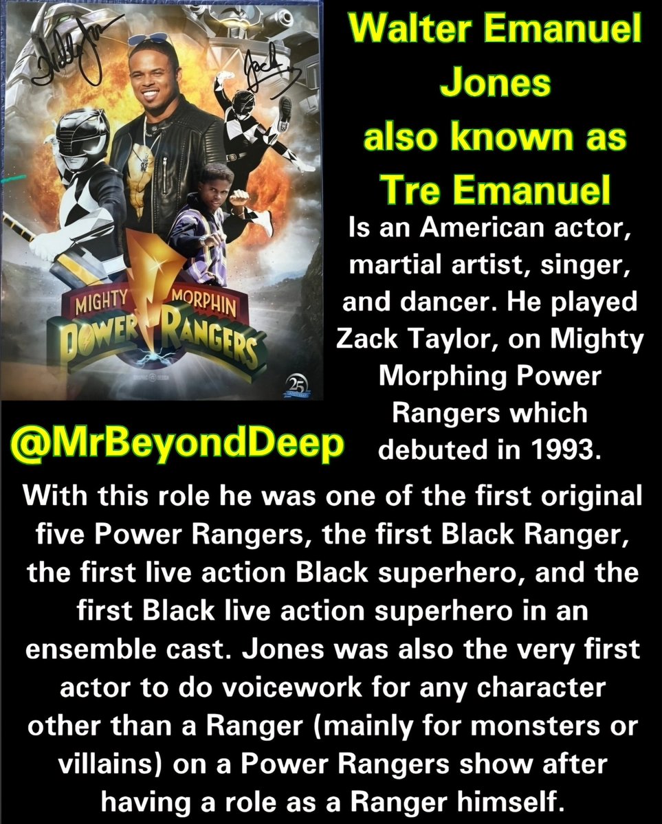 MrBeyondDeep's tweet image. #Black #BlackHistory #History #BlackHistoryMonth #PowerRangers #MightyMorphinPowerRangers #BlackRanger #Mastodon #WalterEmanuelJones #TreEmanuel #ZackTaylor