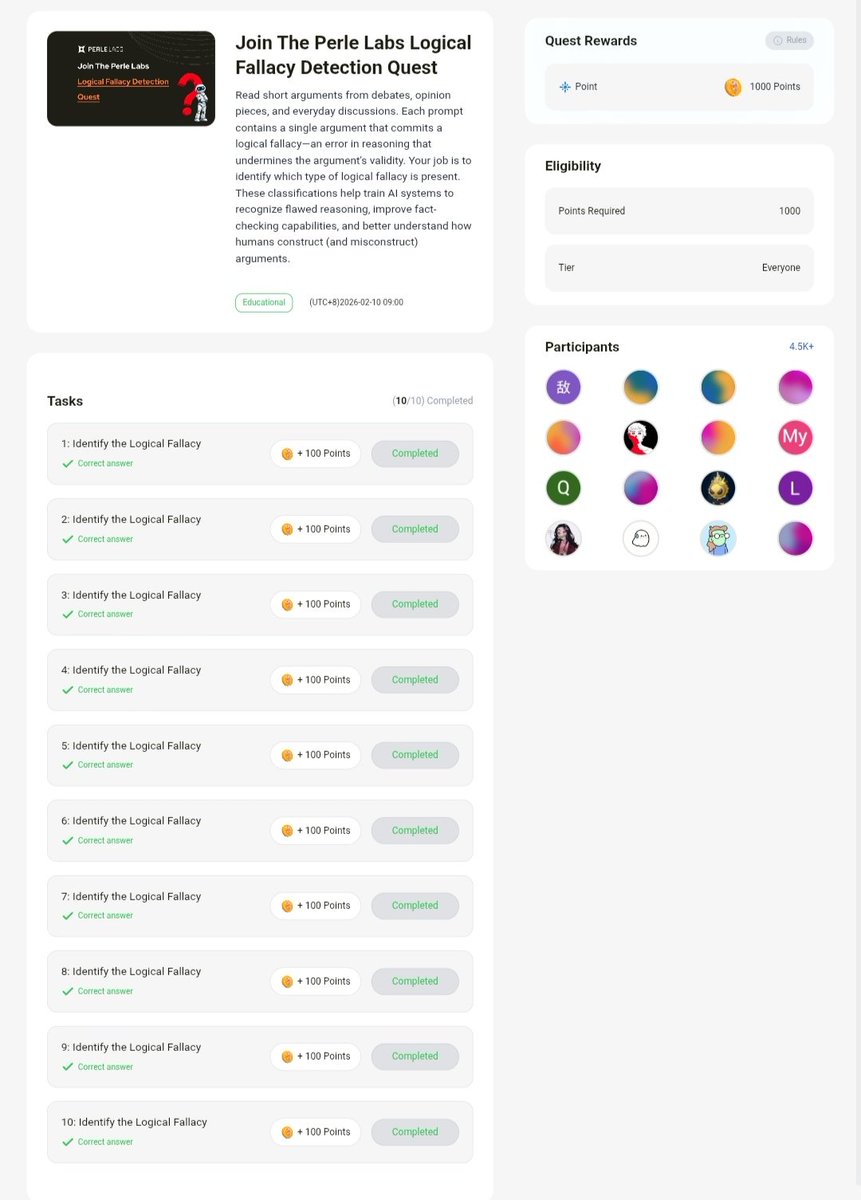 New Quest on <a href="/PerleLabs/">Perle Labs</a>  Logical Fallacy Detection 💬

Complete it within 24hours and get  demon badge 👀

Note questions are different so posting answers won't be necessary.