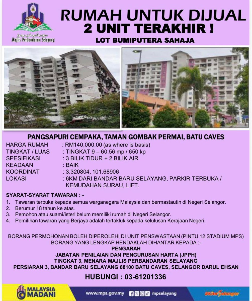 IKLAN RUMAH UNTUK DIJUAL 

Rujuk iklan penuh 👉 shorturl.at/AQ0rw

#selayangkusayang
#malaysiamadani 
#kitaselangormajubersama