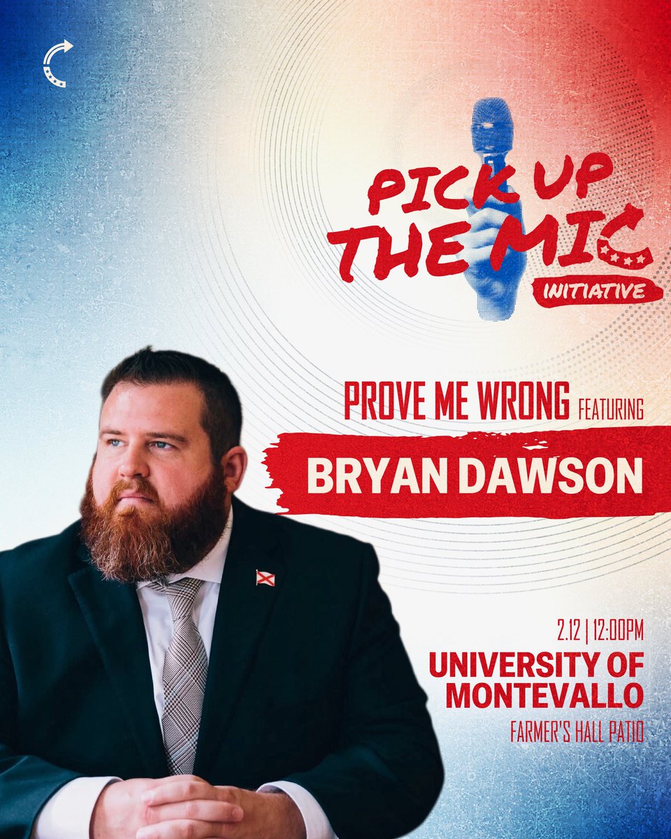 We’re bringing debate back to campus.
If that scares you, prove us wrong.

🎤 PROVE ME WRONG
📍 University of Montevallo
🗓️ Thursday, February 12th | ⏰ 12PM
w/ <a href="/1819News/">1819 News</a> CEO <a href="/Bryan1819News/">Bryan Dawson</a> 

<a href="/TPUSA/">Turning Point USA</a> I <a href="/tpusastudents/">TPUSA Students</a>
