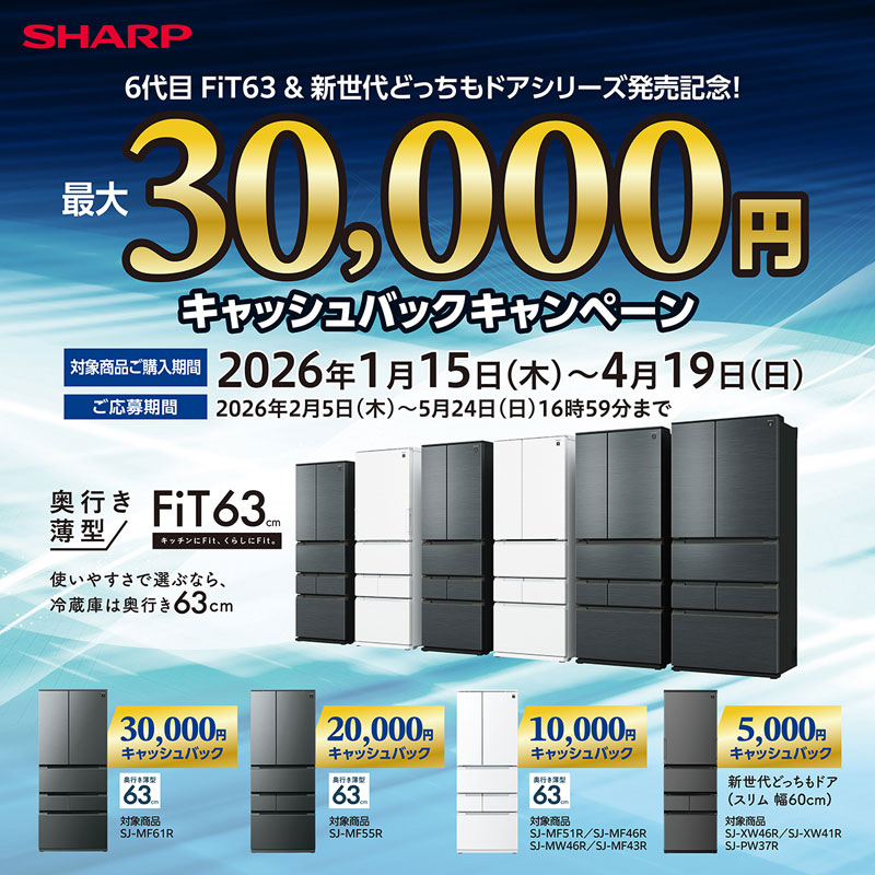 SHARP 6代目 FiT63&新世代どっちもドアシリーズ発売記念🥳 期間中
