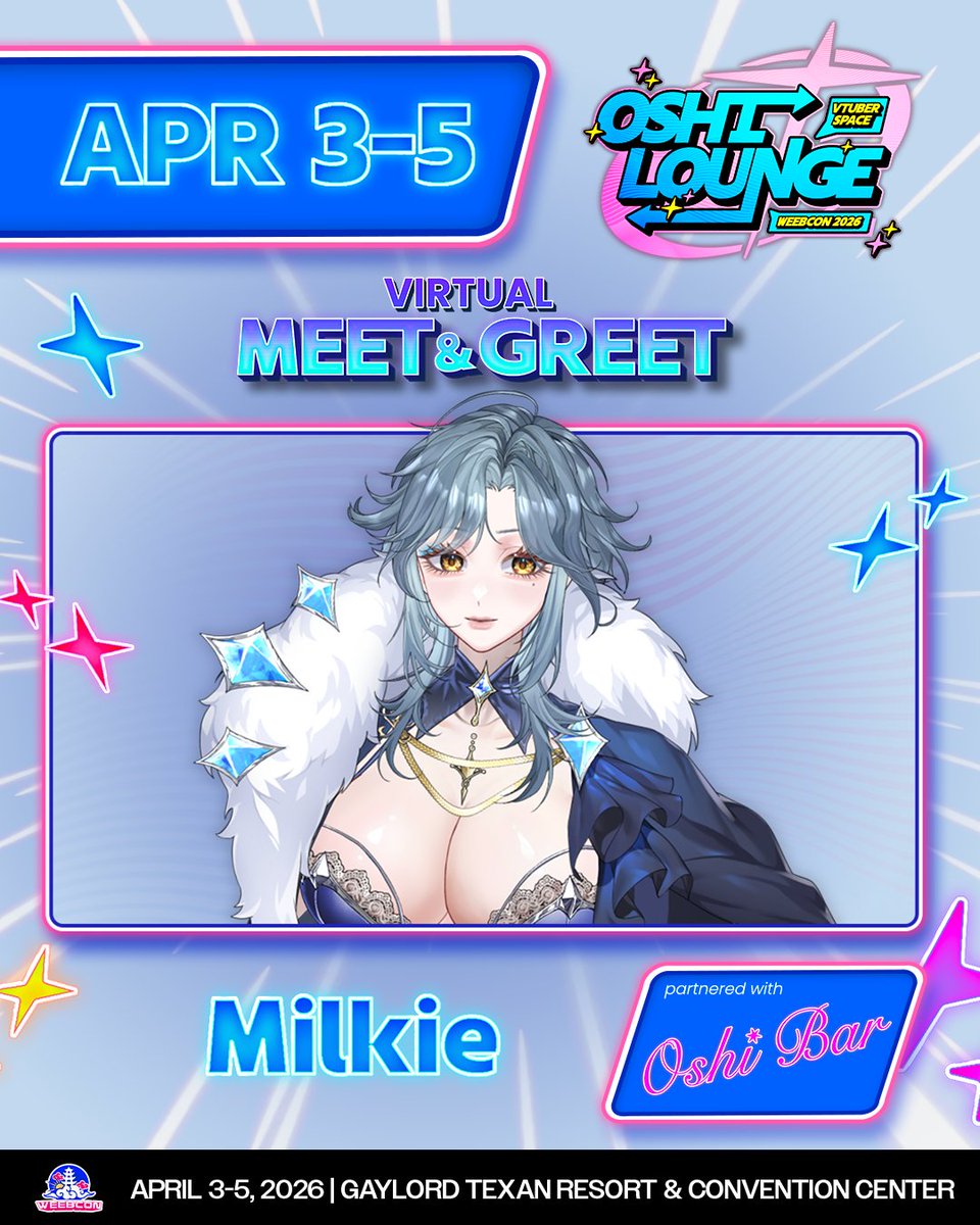 🩵Time for another MnG 🩵 Next Stop, WeebCon!

I'll be at the Oshi Lounge for a meet and greet on Saturday, April 4th at 2pm CST 

Haven't got your tickets yet? You can use my code MilkieVT10 for 10% off your admission!