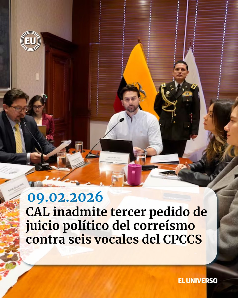 eluniversocom's tweet image. 👉🏻ow.ly/WeIo50Yc3MX | #Política | #CAL inadmite tercer pedido de juicio político del correísmo contra seis vocales del CPCCS