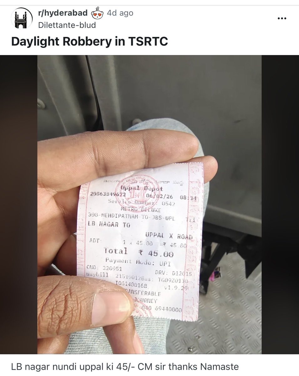 LB nagar to Uppal X roads 
6km దూరానికి 45 Rs <a href="/TGSRTCHQ/">TGSRTC</a> 👌🏻👌🏻