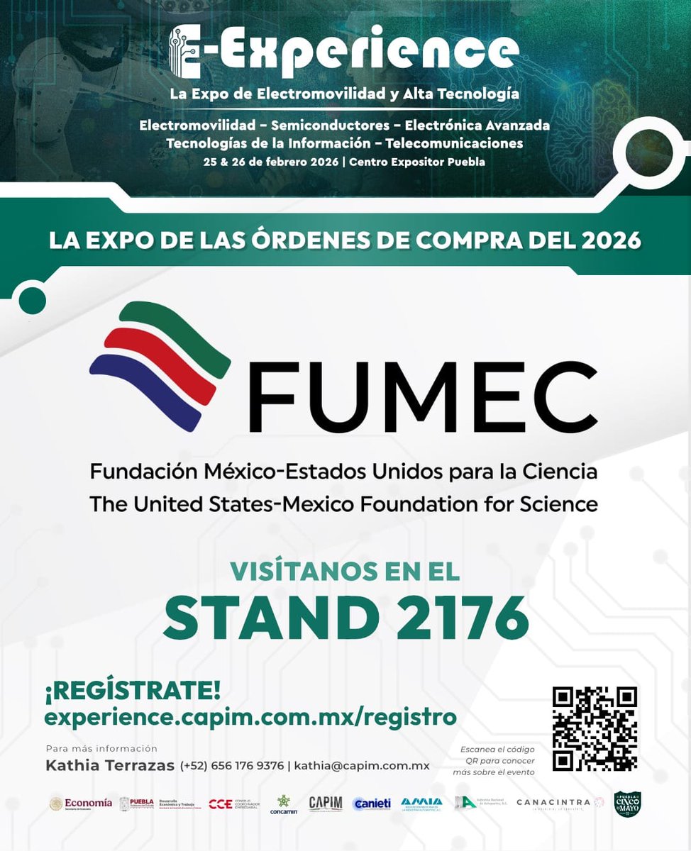 ¡FUMEC llega a E-Experience 2026! 
Si buscas fortalecer tus capacidades tecnológicas, explorar oportunidades en semiconductores o vincularte con la cadena de suministro, ¡tienes que visitarnos! 

📍 ¿Dónde? Centro Expositor Puebla 
📌 Stand: 2176
🗓️ Fecha: 25 y 26 de febrero