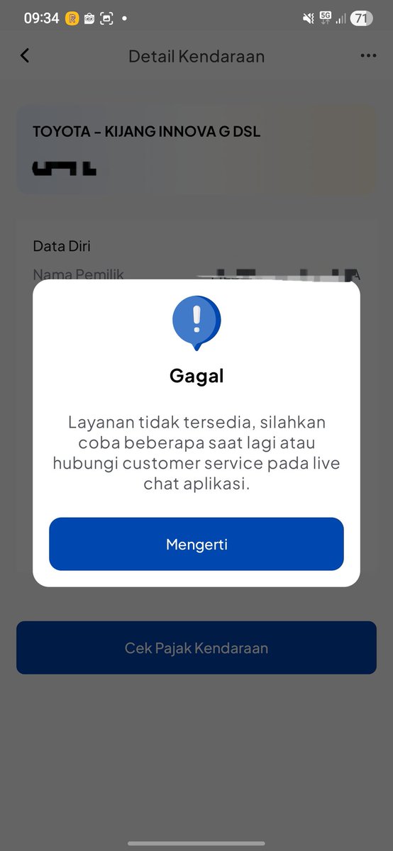 akhdansulthon's tweet photo. @SamsatDigital selamat pagi, ini kenapa gini ya? Saya gabisa bayar https://t.co/ZtE6IeNwQG