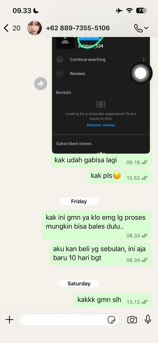 ‼️⚠️PENIPU⚠️‼️

+62 889-7355-5106 (LUCA STORE)

Awalnya aku beli viki 1 bulan, terus H+3 garansian masih dikasih akun baru, terus garansian yang ke 2 seperti di chat akhirnya gak dibales sampe sekarang, aku nyari akun ba nya juga ga ketemu, reply dia ilang di twit aku #zonauang