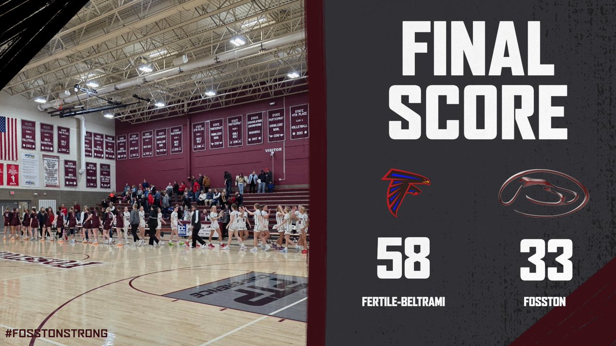 The Greyhound girls basketball team lost to the Fertile-Beltrami Falcons 58-33 tonight.  The #Greyhounds will take a 10-10 record into tomorrow's doubleheader vs Stephen-Argyle.  The JV girls start at 4:00 in the old gym, Varsity girls 6:00 main gym 🏀 #FosstonStrong