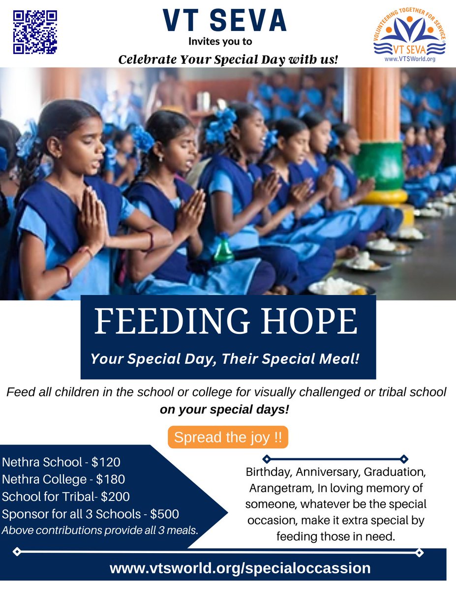 𝐕𝐓 𝐒𝐞𝐯𝐚 𝐅𝐞𝐞𝐝𝐢𝐧𝐠 𝐇𝐨𝐩𝐞  is not just about food. It is about a child going to bed with a full stomach and waking up with dreams in their eyes.  𝐄𝐯𝐞𝐫𝐲 𝐦𝐞𝐚𝐥 𝐬𝐞𝐫𝐯𝐞𝐝 𝐢𝐬 𝐚 𝐰𝐡𝐢𝐬𝐩𝐞𝐫 𝐨𝐟 𝐜𝐚𝐫𝐞. 

vtsworld.org/specialoccasion