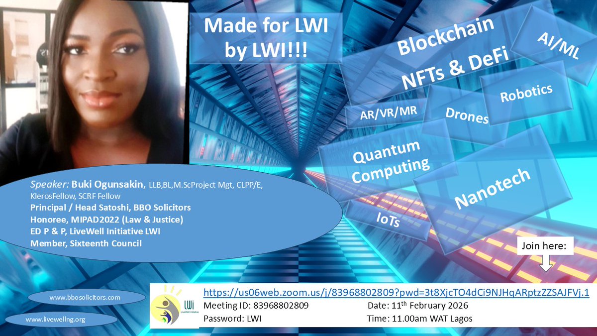 bisibright2's tweet photo. @L_W_I 
Invitation to all LiveWell initiative Members Worldwide.

Fill Google Form link below to register for our "LWI Zoom-Space in-house" AI Training holding tomorrow Wednesday 11th February 2026.

Kindly register at this link
https://t.co/ZQ6NnpVIqt

Thank you @BBO_Solicitors https://t.co/al7qRdb33Z