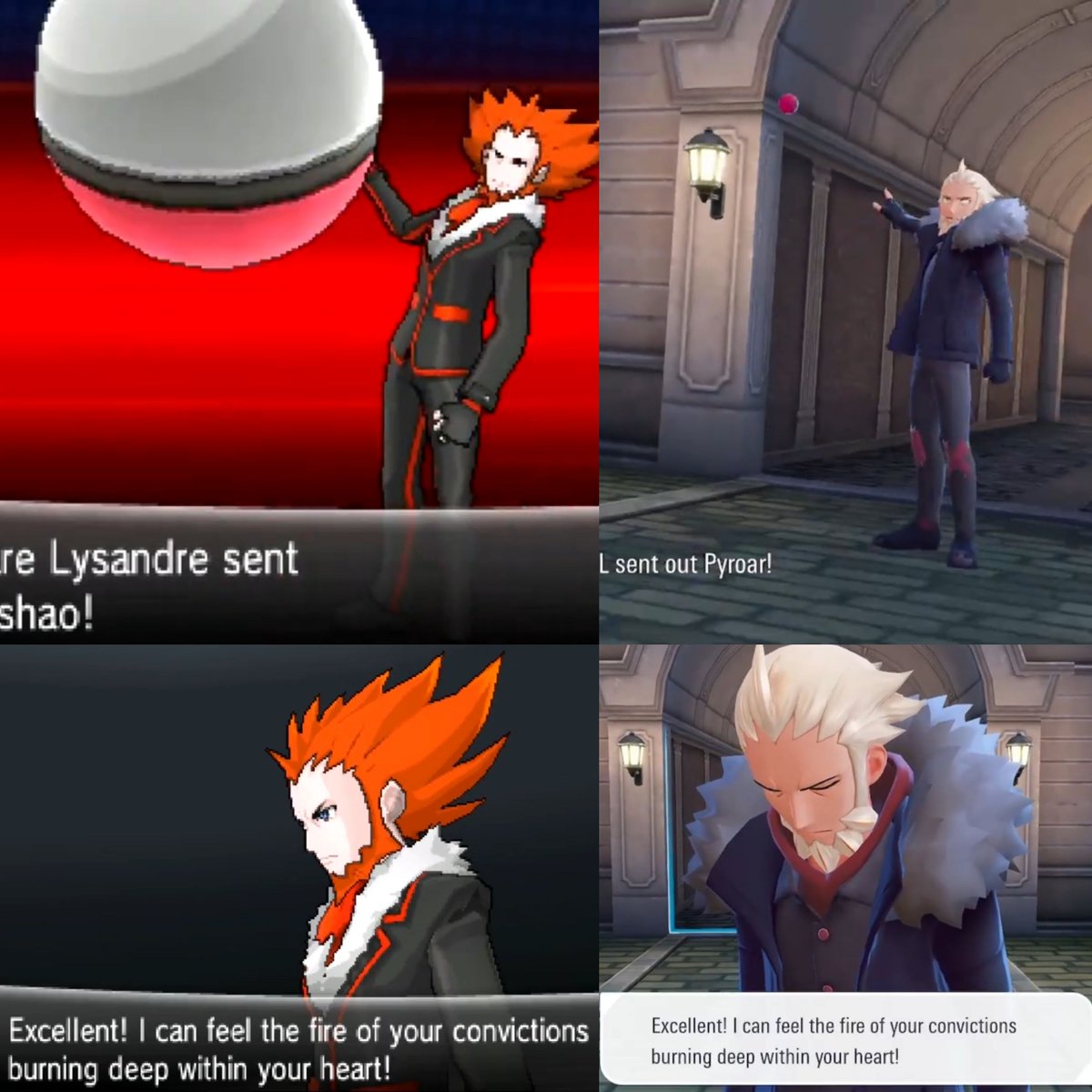 DetectivEsse's tweet photo. Lysandre's ZA Battle intro and animations are almost a 1-1 match to XY's, with the only exception being his commanding animation which comes from Pokémon USUM/Masters since they were not present in XY https://t.co/pSxoLgjKjl