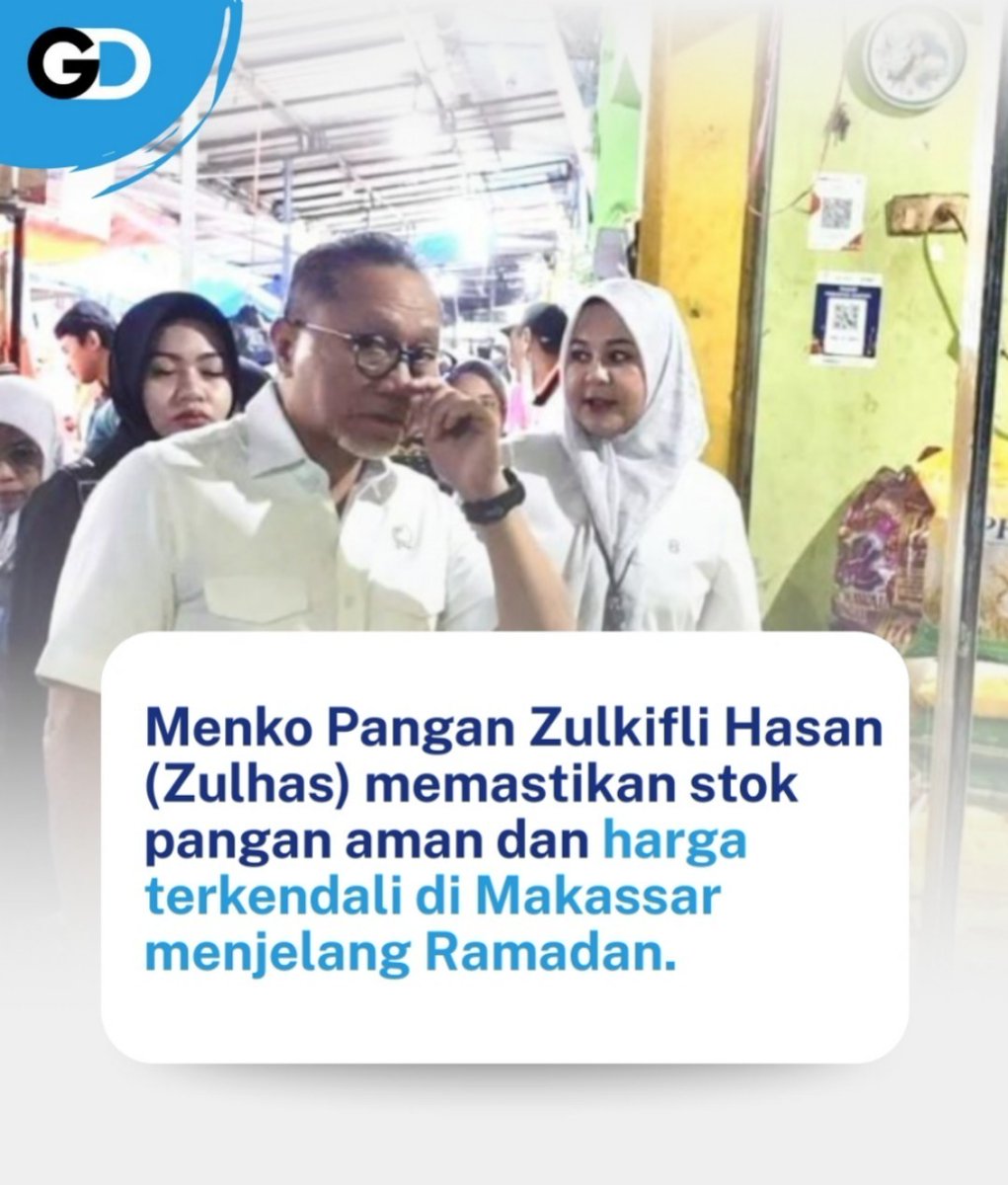FaridaEma4's tweet photo. Menko Pangan Zulkifli Hasan memastikan stok pangan aman dan harga terkendali di Makassar menjelang Ramadan. #MenkoPangan #PartaiAmanatNasional #ZulkifliHasan #Zulhas #GD_Zulhas https://t.co/ooM5qJ6p1X