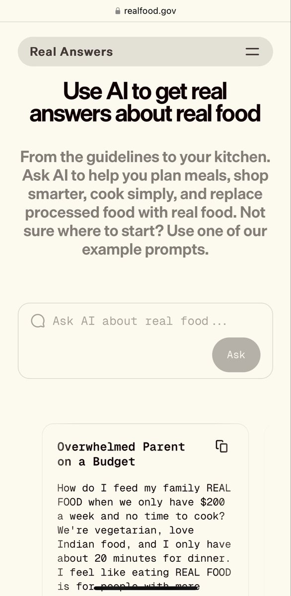 The realfood.gov website created by <a href="/jgebbia/">Joe Gebbia</a> and <a href="/ndstudio/">National Design Studio</a> is truly transformational. In addition to highlighting the new Dietary Guidelines in a first-of-its-kind way you would never expect from a government website, it also features AI integration to provide parents