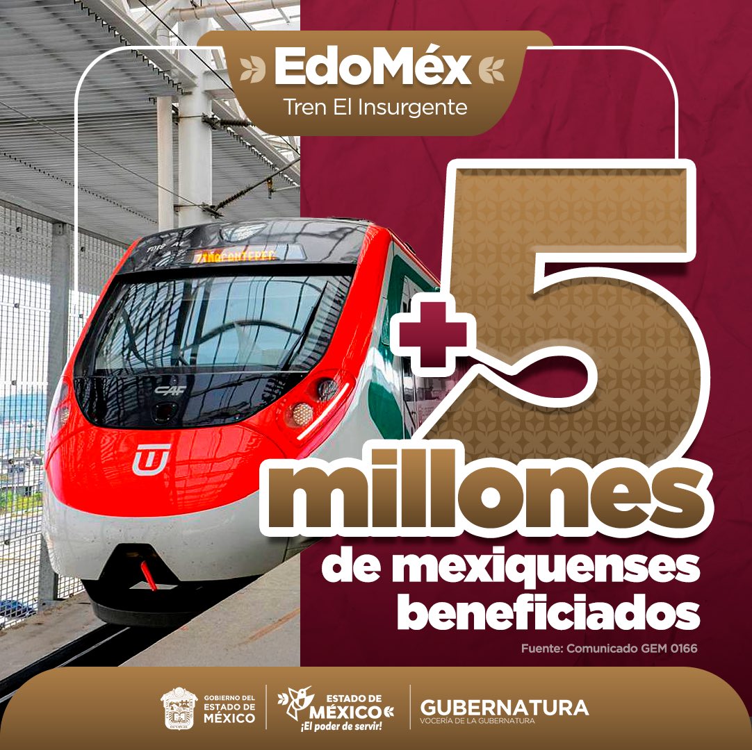 🚝 El Tren "El Insurgente" transforma la movilidad de millones de familias #mexiquenses con un transporte moderno, seguro y sustentable que conecta el #ValleDeToluca con la #CDMX en menos de 60 minutos.

🛤️Con #ElPoderDeServir acortamos distancia y tiempo para que las personas