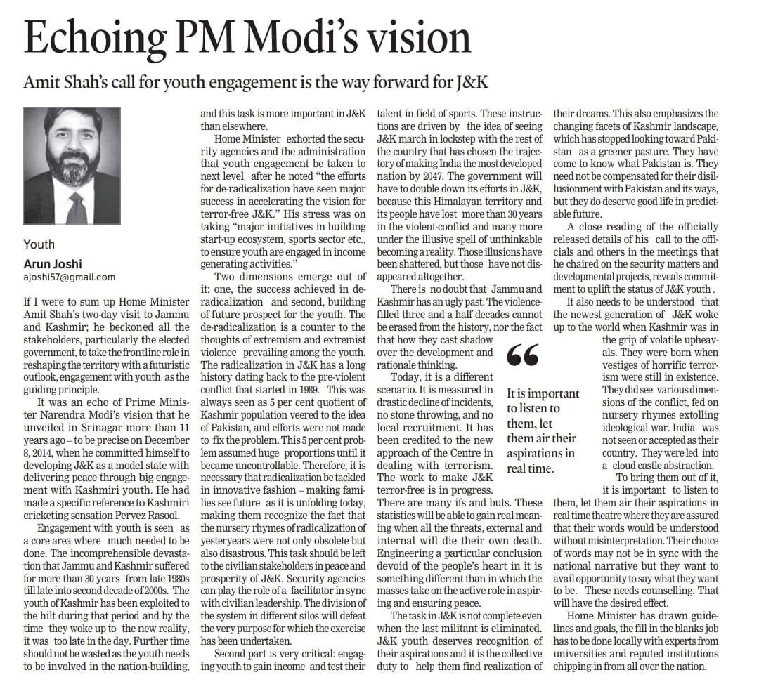 Youth of J&amp;K should be listened to in real time and engaged with futuristic prospects. Amit Shah’s exhortation reinforces PM Modi’s vision. ⁦<a href="/PMOIndia/">PMO India</a>⁩ ⁦<a href="/AmitShah/">Amit Shah</a>⁩ ⁦<a href="/DrSJaishankar/">Dr. S. Jaishankar</a>⁩