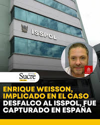 Enrique Weisson, exgerente de la empresa Ecuagran y vinculado al millonario desfalco al Isspol, fue detenido n Madrid, esto ya hace un mes, sin embargo, pese al monto del desfalco que es demencial, suma varios cientos d millones, Ecuador no hace nada. ¿Por q? Hay nucho pez gordo!