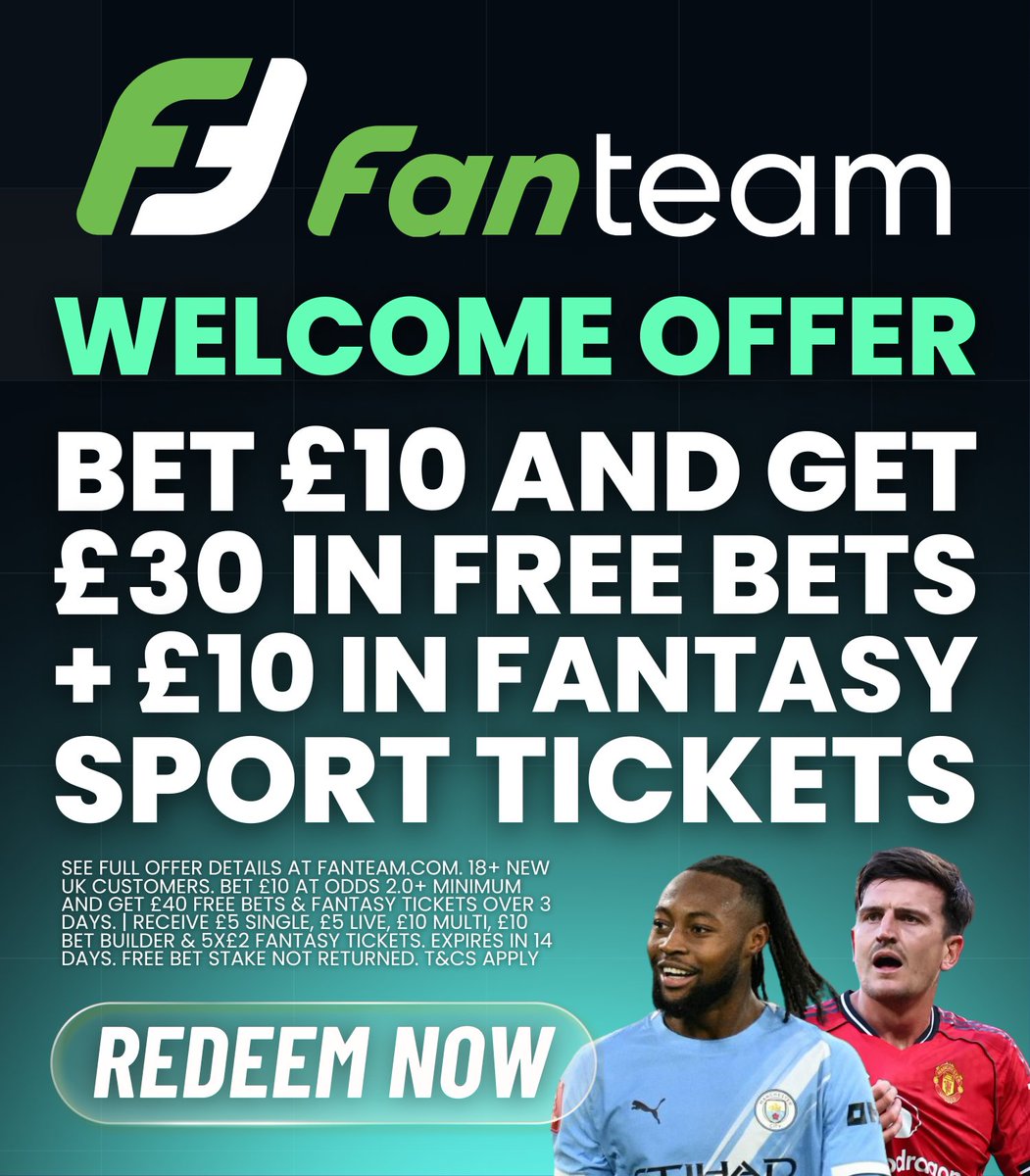 New to FanTeam? Score BIG with their Welcome Offer! 🔥

Bet just £10 and unlock £30 in FREE bets PLUS £10 in Fantasy Sport Tickets! 🎫

Don’t miss out on this limited-time deal 👇

af.fanteam.com/click?o=1&a=99… 🔗

#OddsPlays #FanTeam #WelcomeOffer #FreeBets #FantasySports