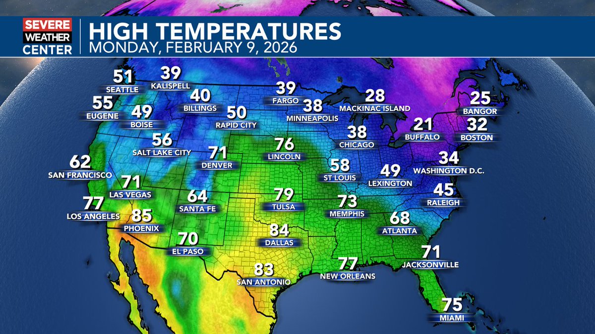Here is a look at your observed high temperatures across the country.
