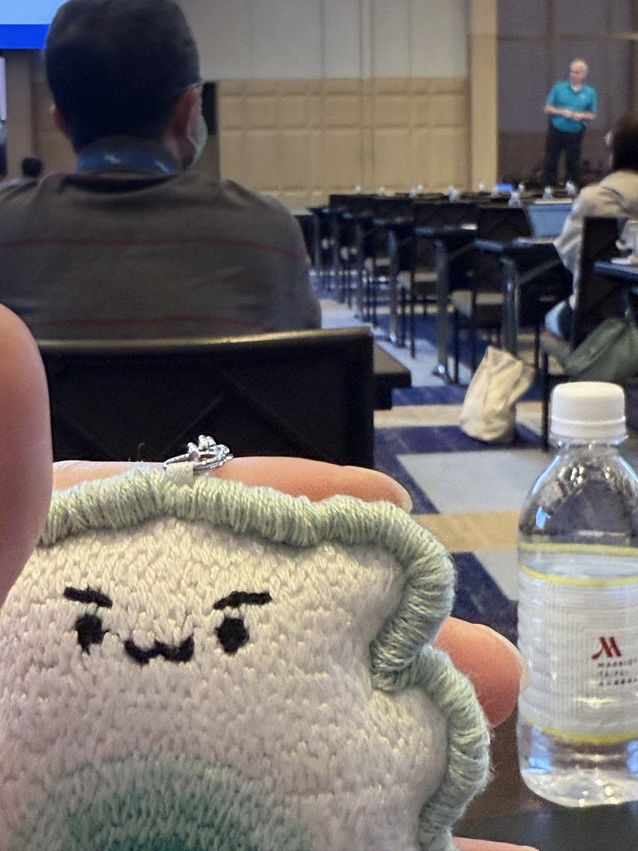 帝江護身符就是要帶在身邊，所以今天帶著帝江來參加研討會
我：帝江就拜託你囉！
帝：沒問題！
我：保佑我聽懂英文
帝江ㄧ臉驚恐地看著我：挖聽嘸啦，你去找情勒鳥。
說完帝江去喝咖啡不理我了⋯⋯
#蘭蘭你看 #小小帝江出任務