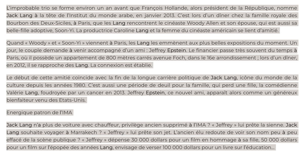 lesaurores's tweet photo. Devinez qui a ouvert permis à Jack Lang de rencontrer et s'associer à Jeffrey Epstein ?

La nouvelle belle famille de Jordan Bardella, via Woody Allen.

Epstein a acheté Lang 20 millions d'euros.

https://t.co/fRgEpJsl1k https://t.co/VlOWrfKuoo