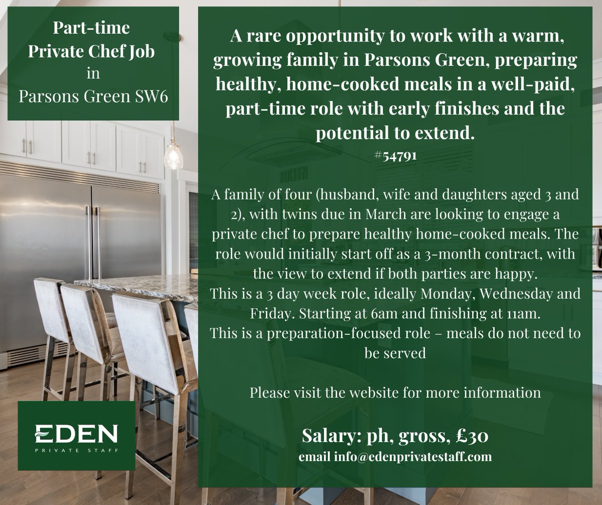 EdenPrivateStaf's tweet image. edenprivatestaff.com/job/part-time-…

#PrivateChef #PartTimeChef #LondonChef #ParsonsGreenJobs #PrivateStaffing #DomesticStaff #HealthyCooking #EdenPrivateStaff