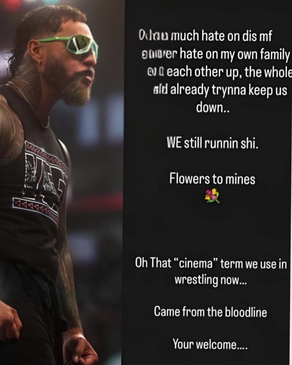 DottiKezlaw's tweet photo. Jey Uso keeping it real on IG 🩸
“WE still running shi.”
Say less.
Through the noise, the hate, the doubters — The Bloodline keeps moving forward. Confidence. Unity. Power. ☝️🔥
#JeyUso #Bloodline #WWE #Family #StillRunning
@WWEUsos https://t.co/qKUmsjKeEn
