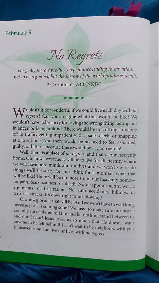 Godwakeupcall's tweet image. February 9
NO REGRETS 
#KeyText: 2 Corinthians 7:10
#By: Brenda Walsh 
#OneMinuteDailyDevotional