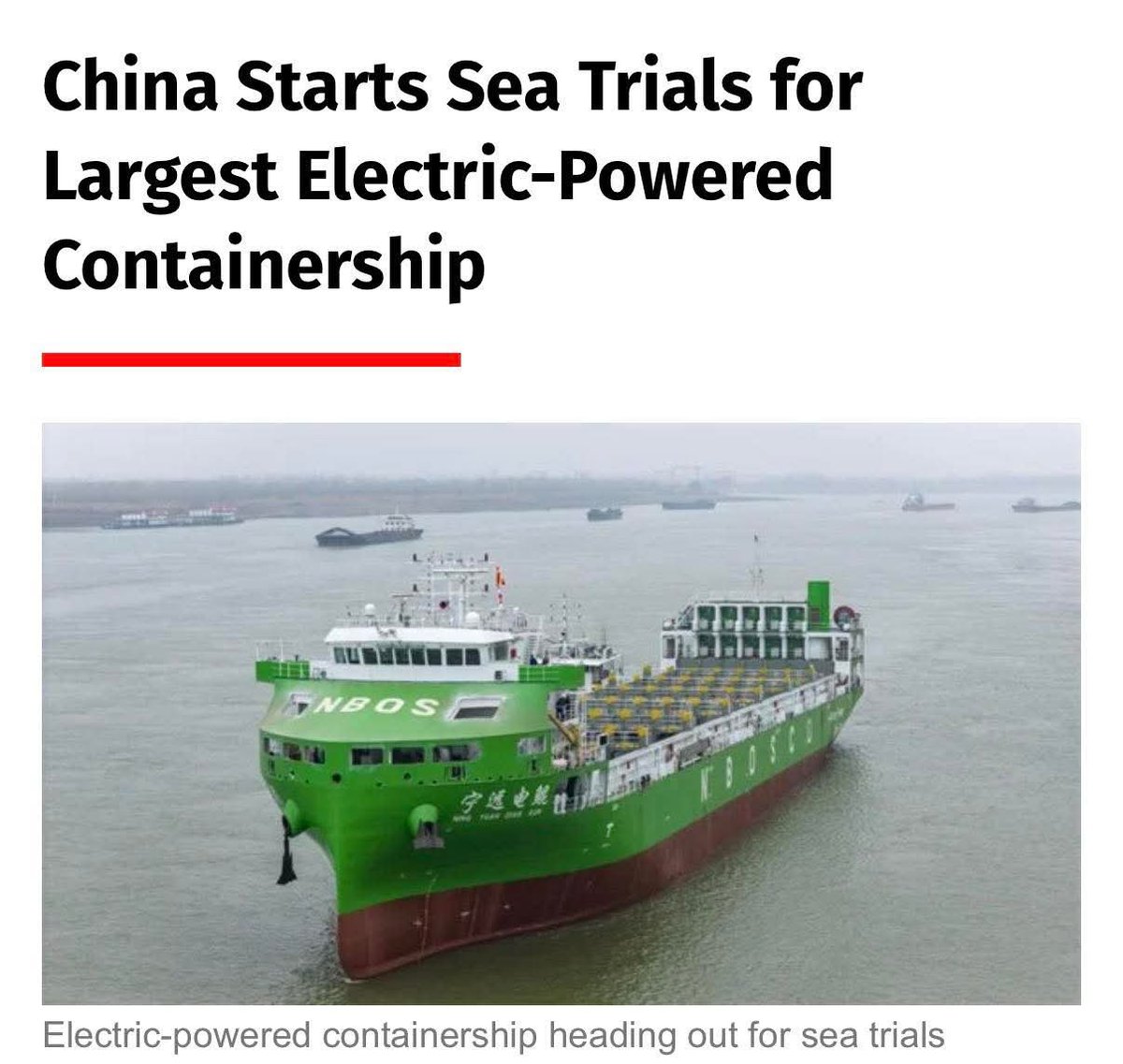 China’s 10,000-ton all-electric containership begun sea trials — #bettrification will hit short-sea shipping fast: massive fuel savings, dramatically lower maintenance, battery swapping instead of bunkering, quieter ports, cleaner air. Diesel feeders won’t compete.⚡🚢

This is a