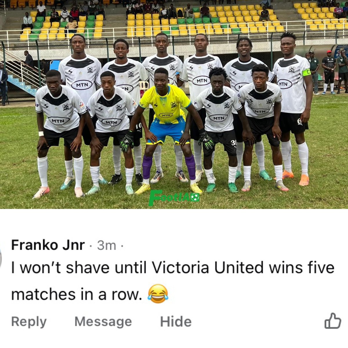 Fan sets haircut challenge

 “I won’t shave until Victoria United wins five matches in a row. 😂“

#fecafoot #opopo #victoriaunited