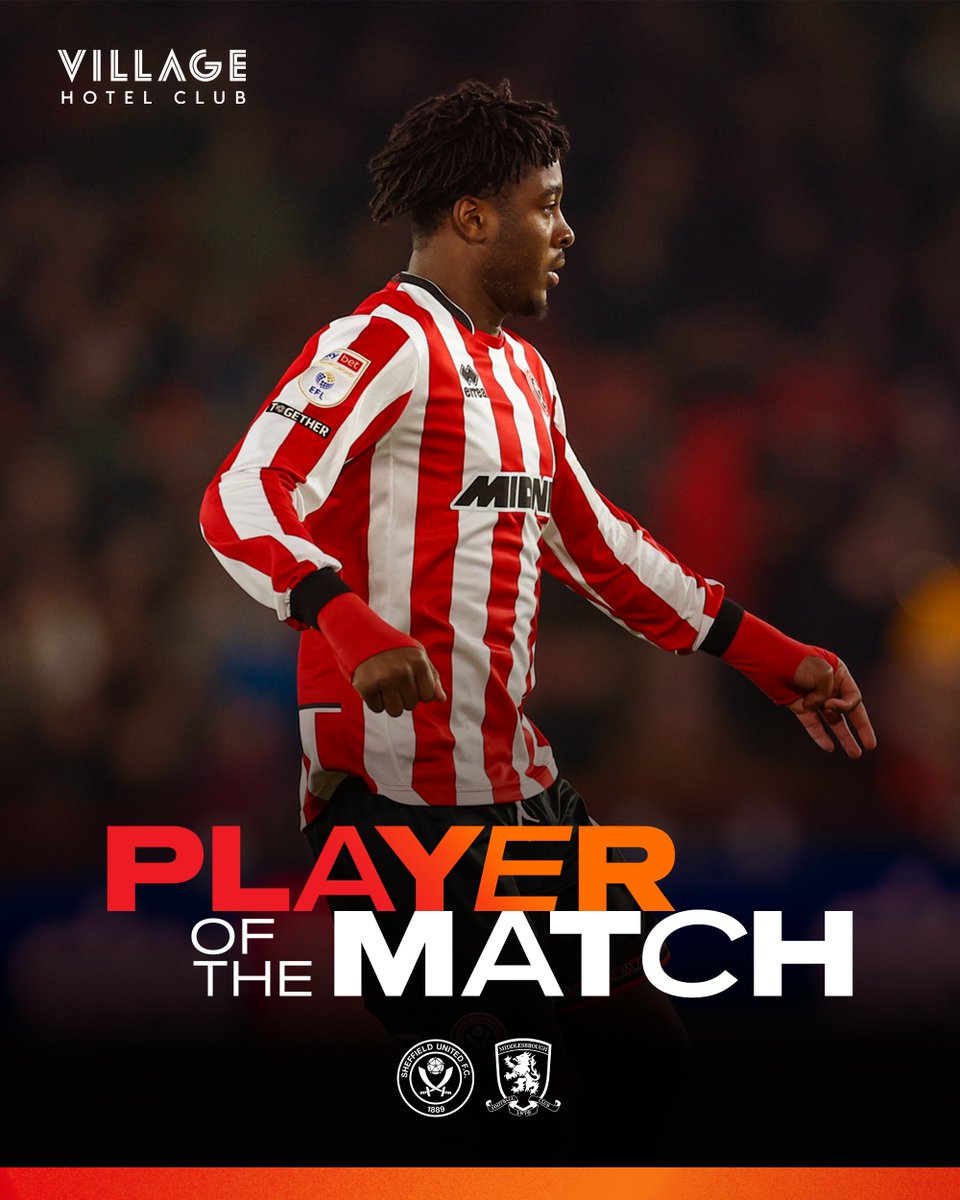 SheffieldUnited's tweet photo. Andre Brooks has been chosen as your @Village_Hotels Player of the Match. https://t.co/WQg15xnm6B