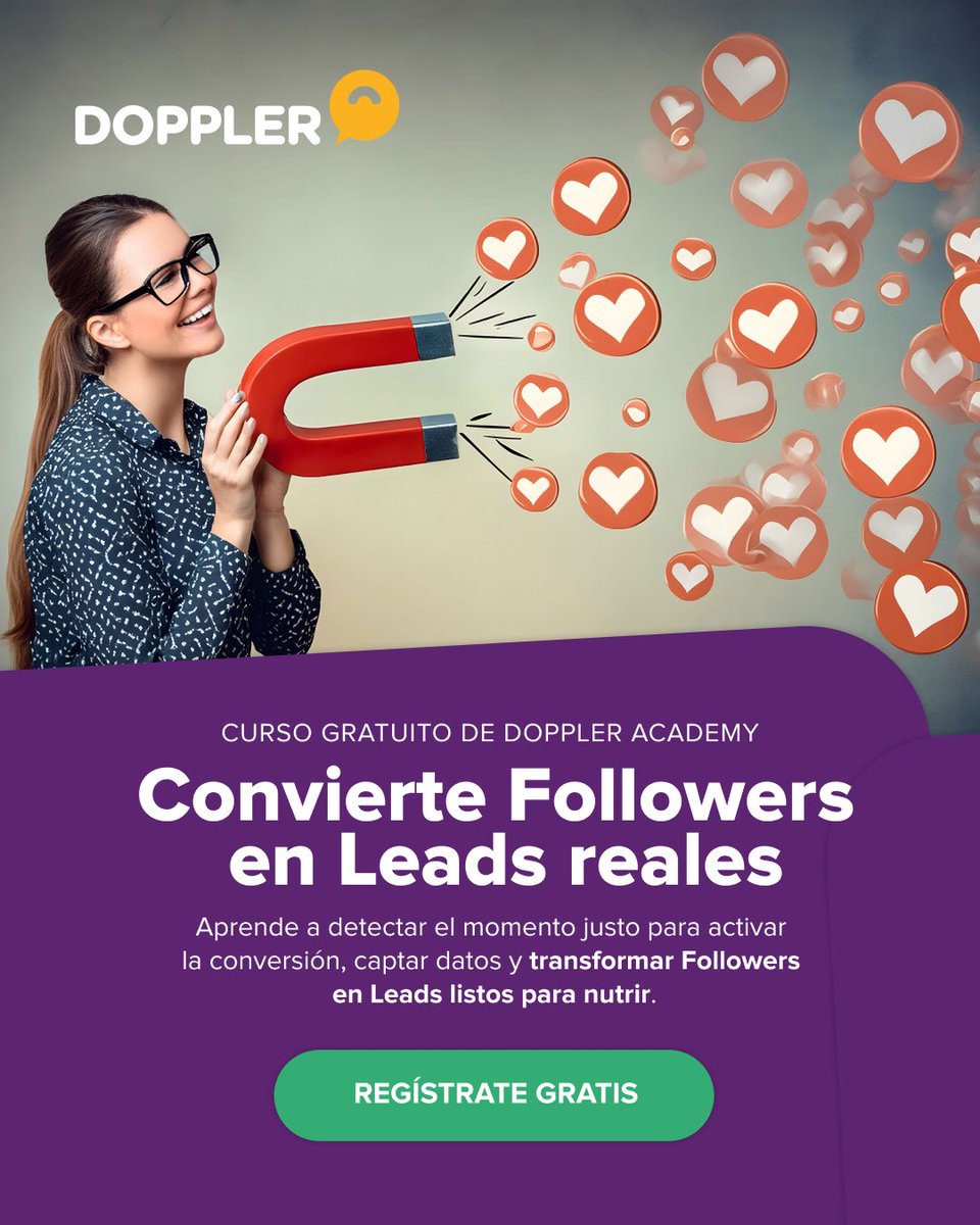 Con esta Certificación gratuita de Doppler aprenderás a convertir interacciones en Redes Sociales en oportunidades reales de venta. Regístrate aquí: bit.ly/4a7E14D